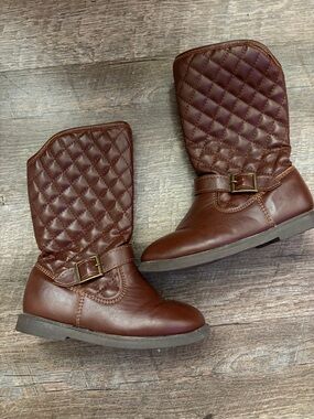Carters Toddler Girls Quilted Buckle Brown Mid-Calf Boots